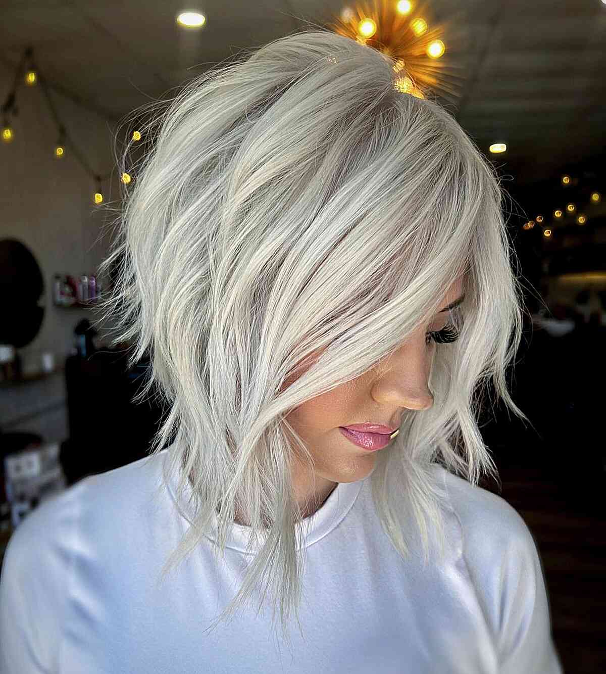 Platinum Blonde Inverted Bob with Layers