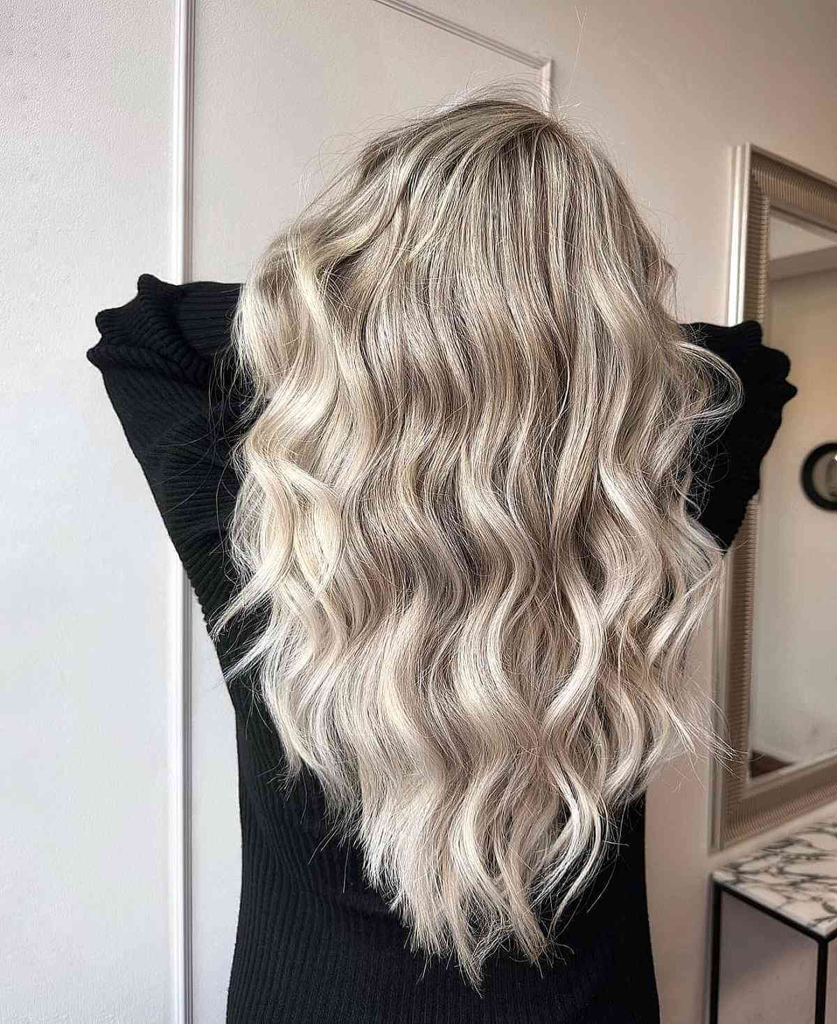 Platinum blonde layering long layered hair