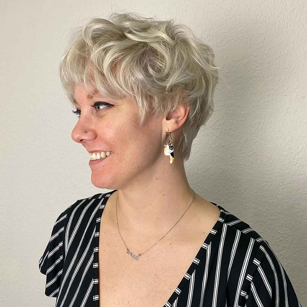 Platinum Blonde Pixie with Natural Waves