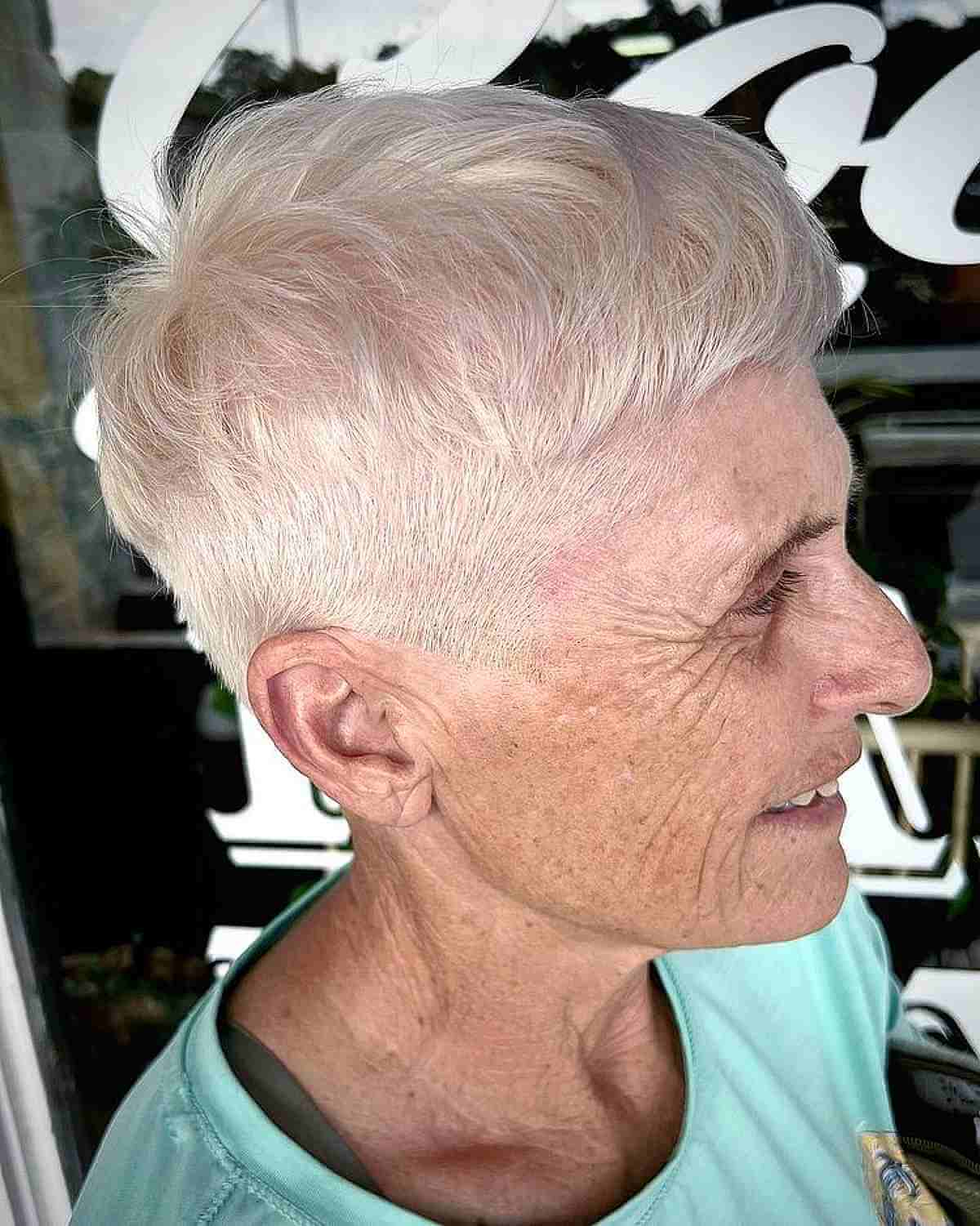 Platinum Blonde Pixie with Shaved Sides for Old Ladies