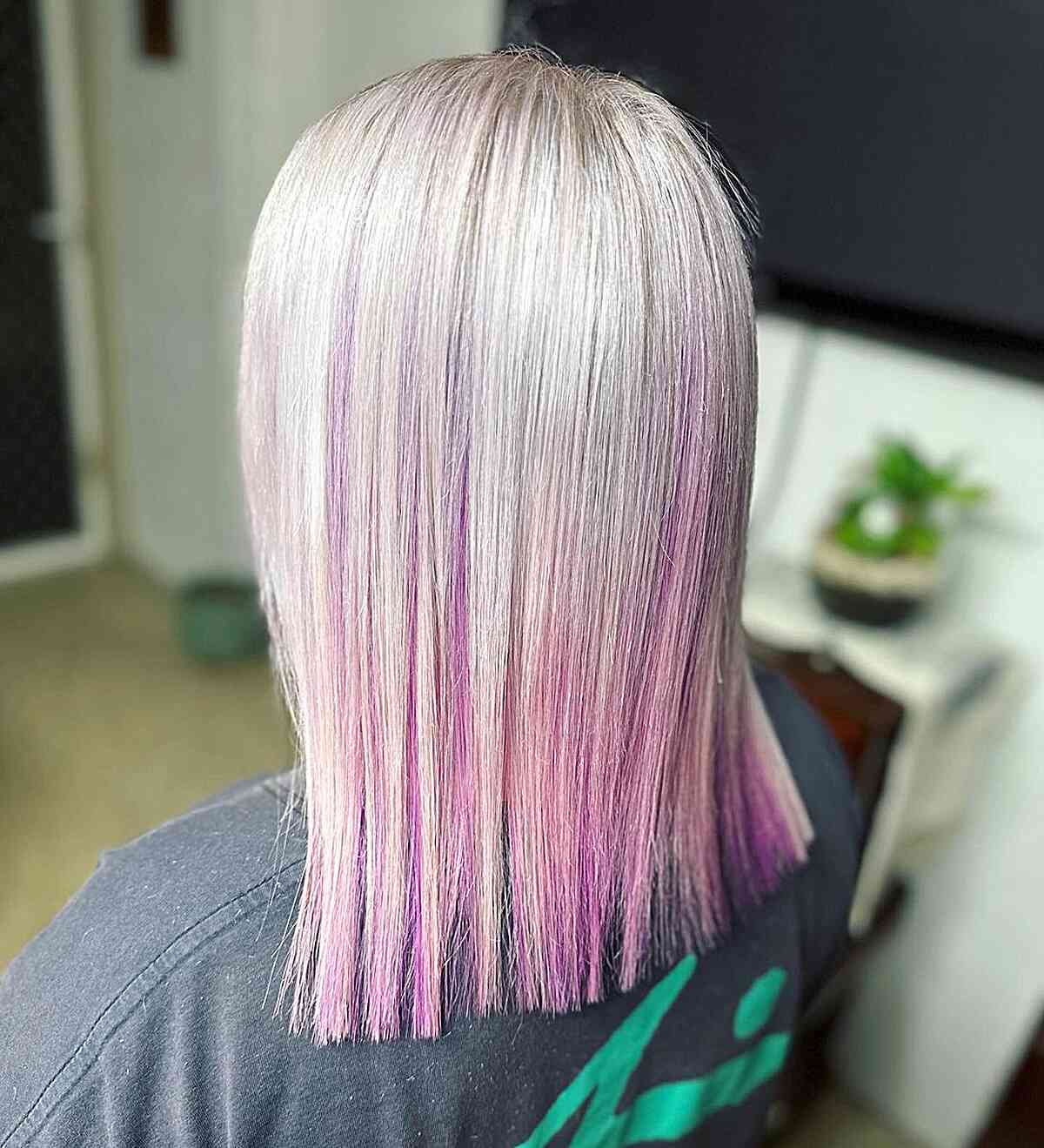 Platinum Blonde with Violet Highlights on Straight, Fine Hair