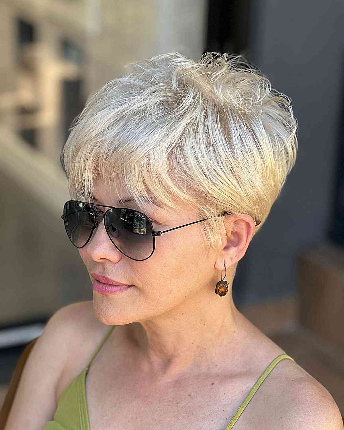 Platinum Long Pixie with Crown Layers and Choppy Fringe for Older Women