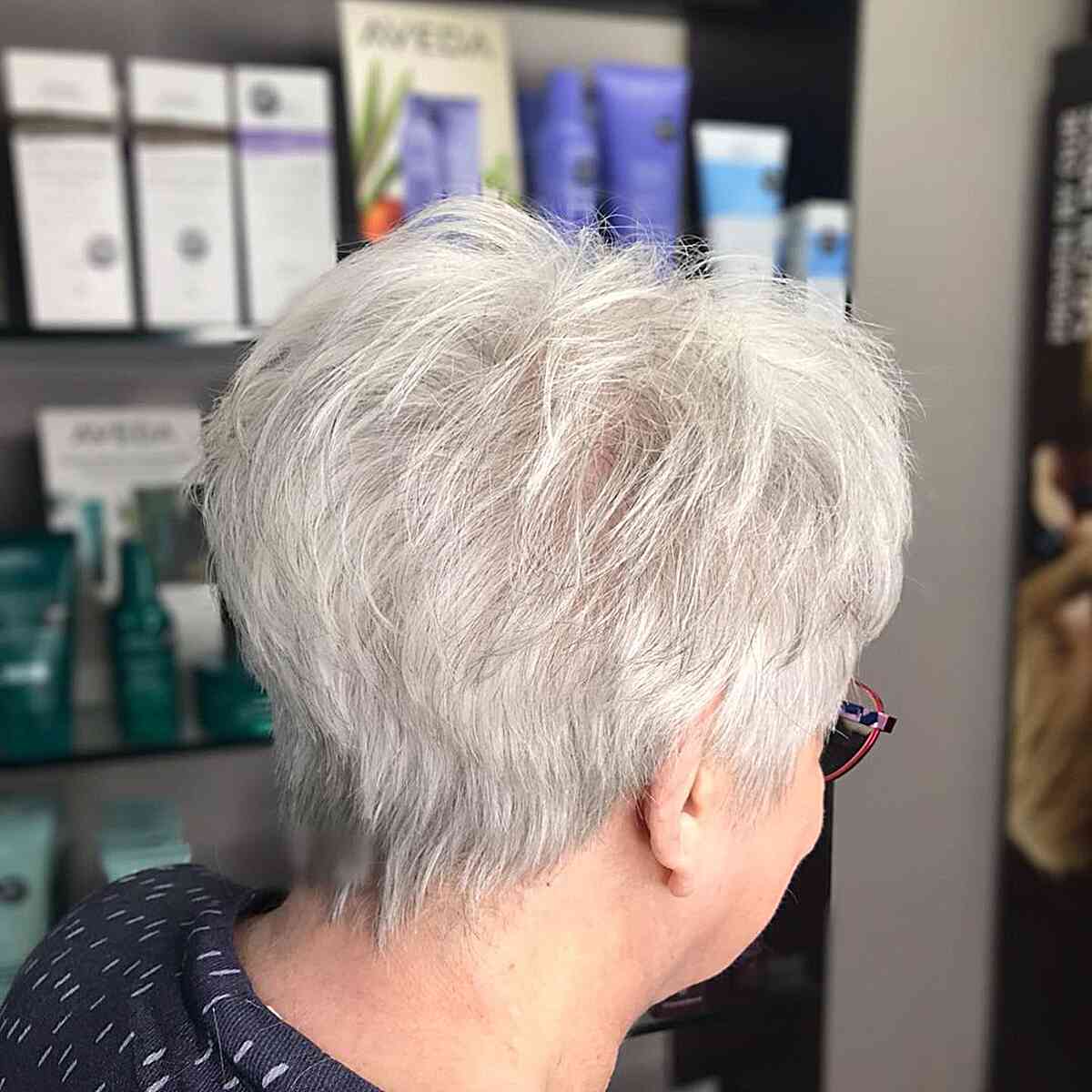 Platinum Pixie with Messy Choppy Layers and Tapered Nape for Women Over 60