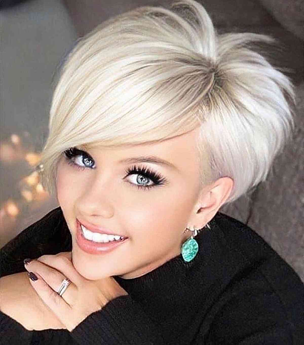 Platinum Pixie with Straight Side Part and Bangs