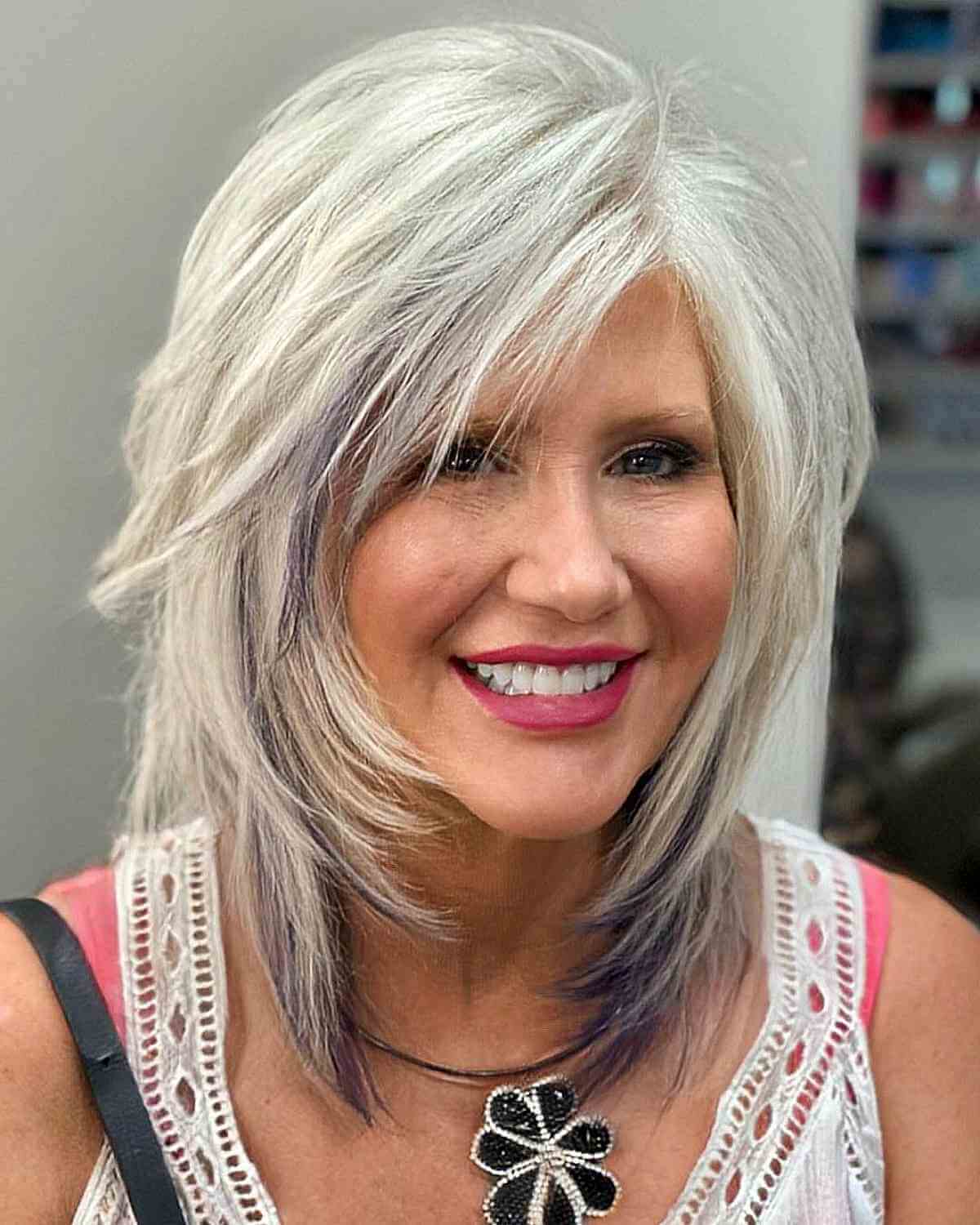 Platinum Shag with Layers and Purple Highlights