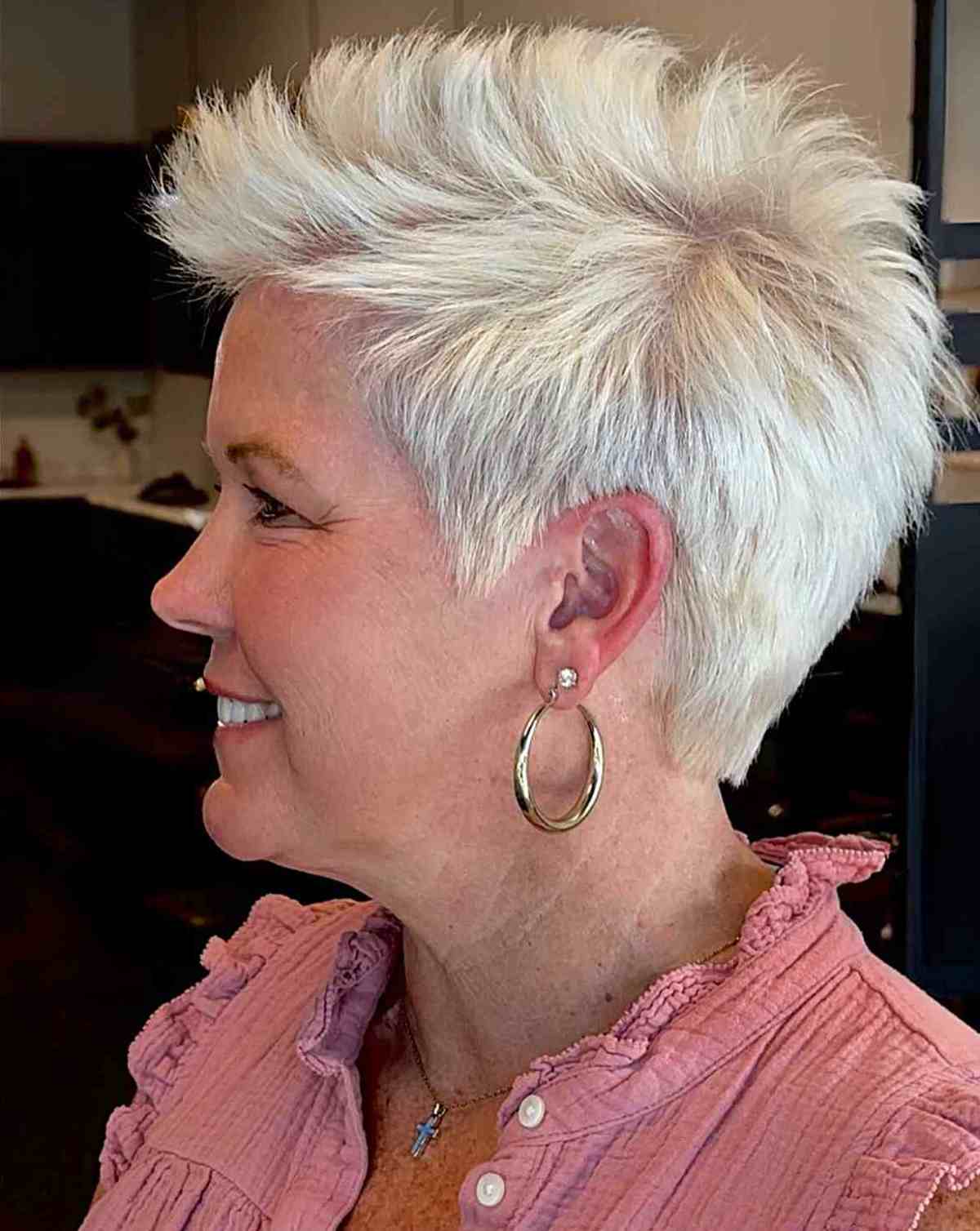 Platinum Spiky Pixie for Women Aged 50 and Up Who Are Overweight