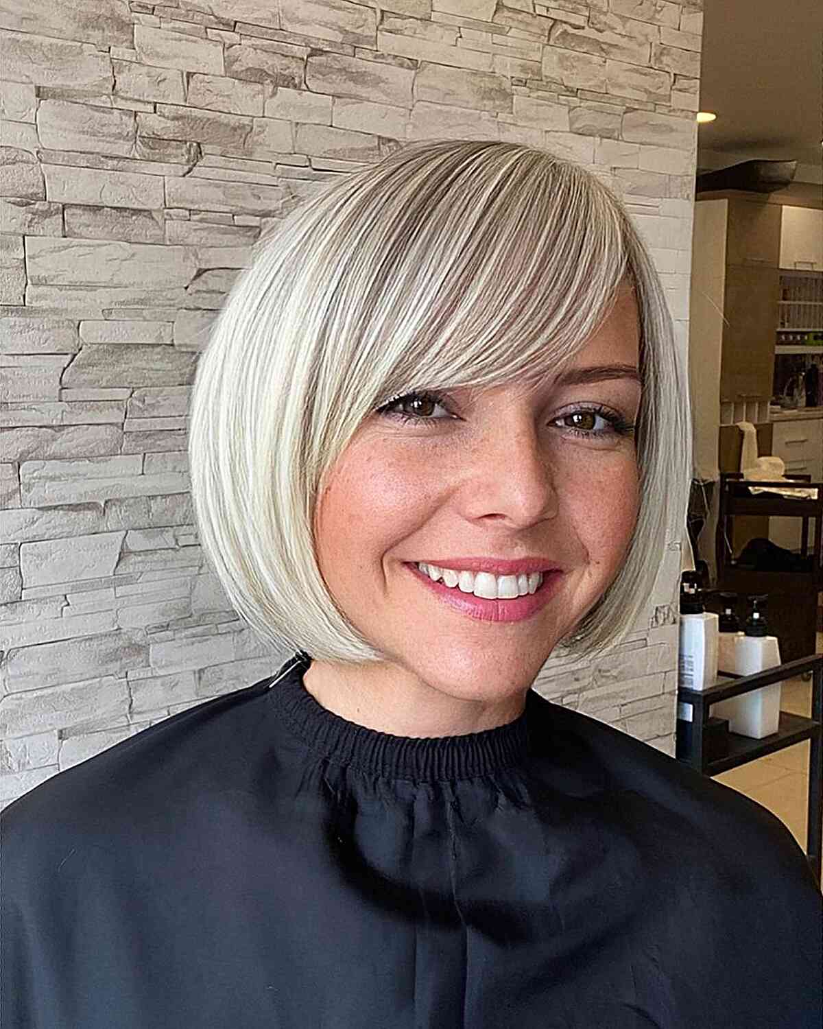 Platinum Sweeping See-Through Fringe for ladies with short hair