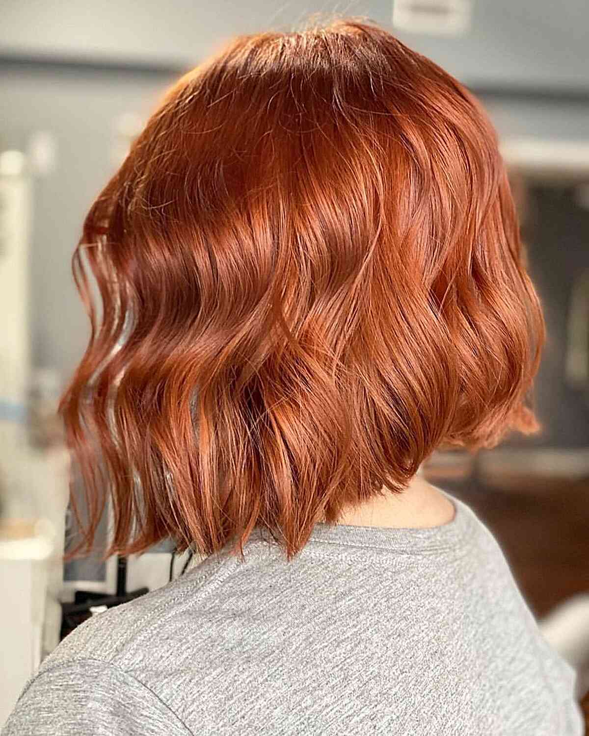 Playful Copper Layered Bob for Short Thick Hair