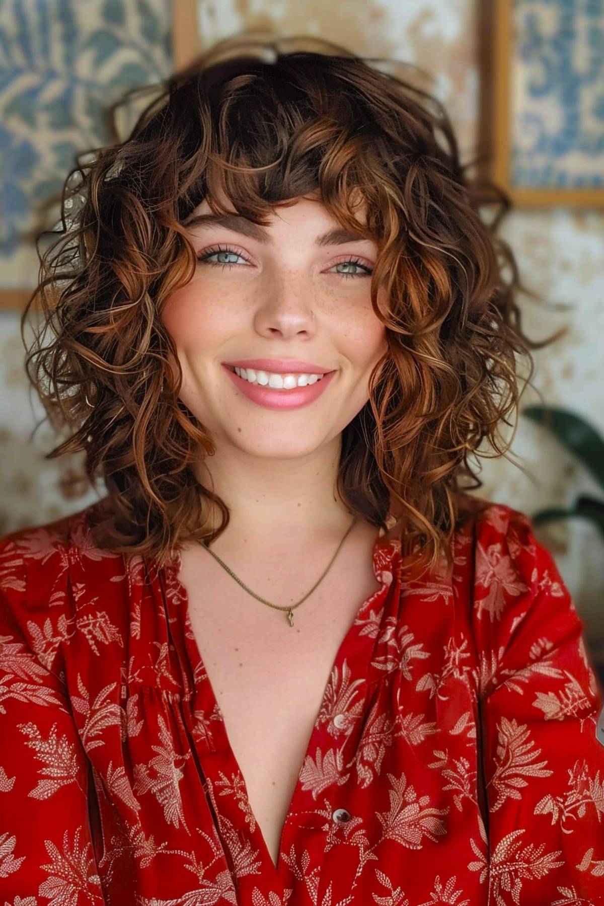 Voluminous curly long French bob for square faces