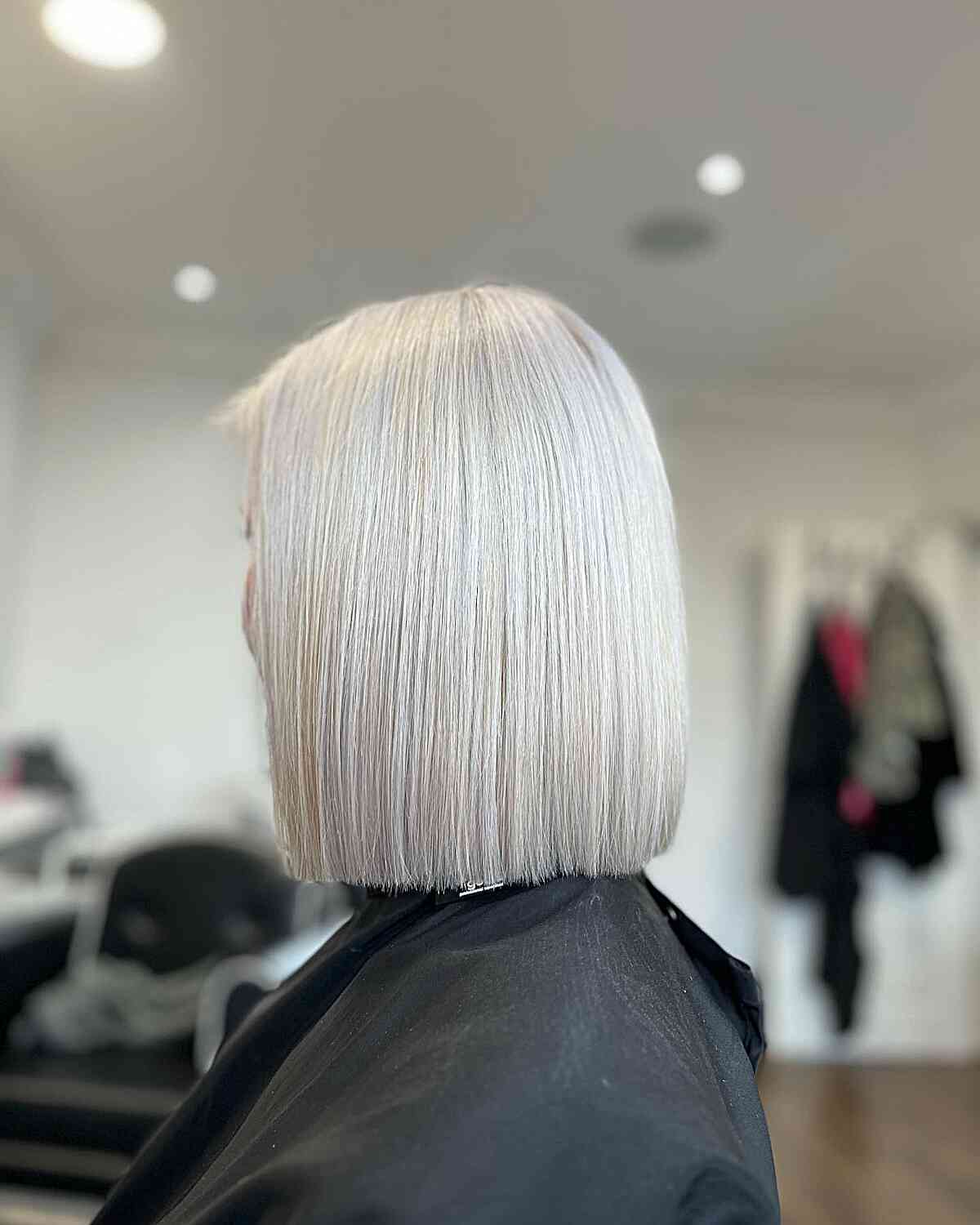 Polished Long Box Bob with Icy Blonde Color