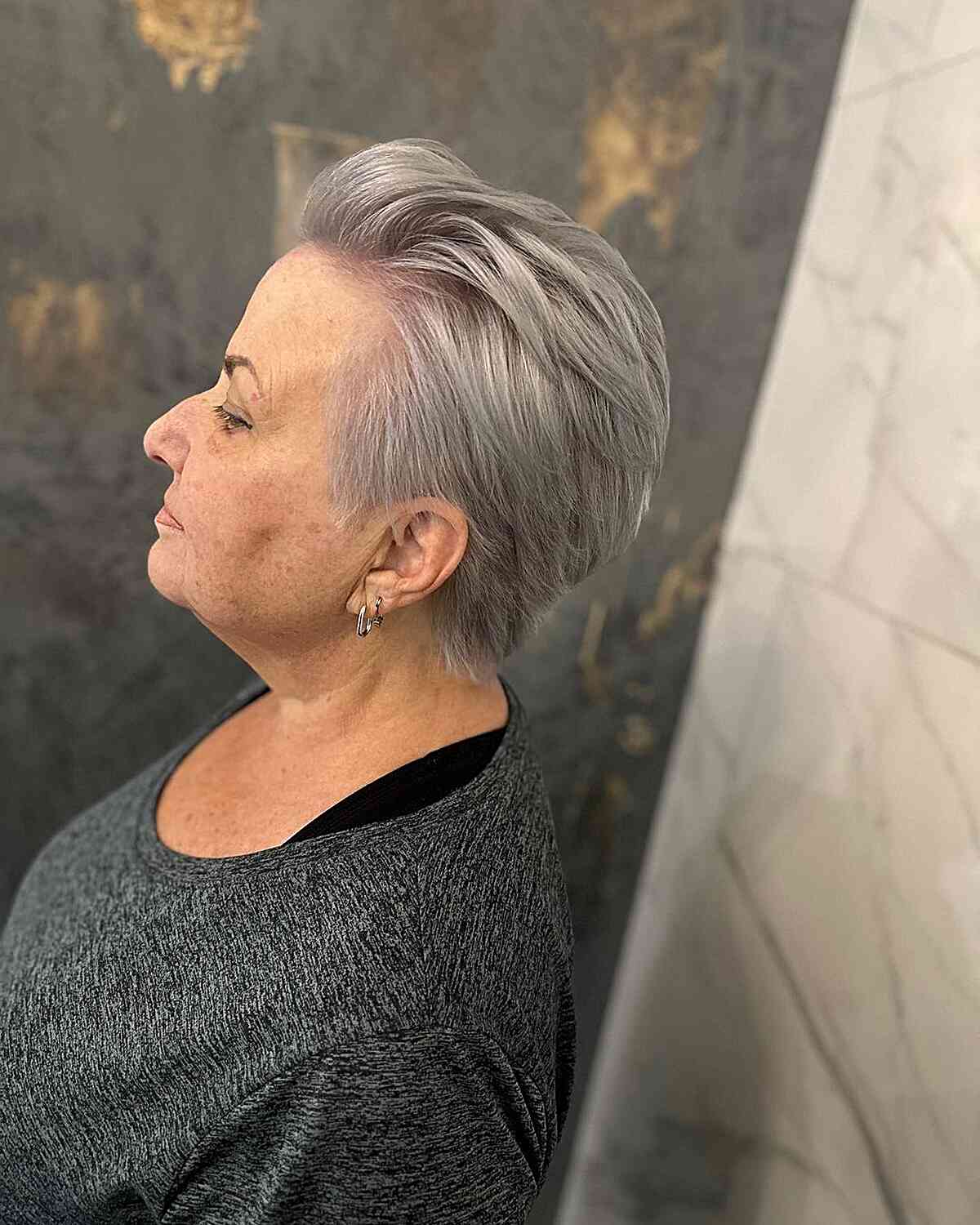 Pompadour Silver Long Pixie for older women over 70