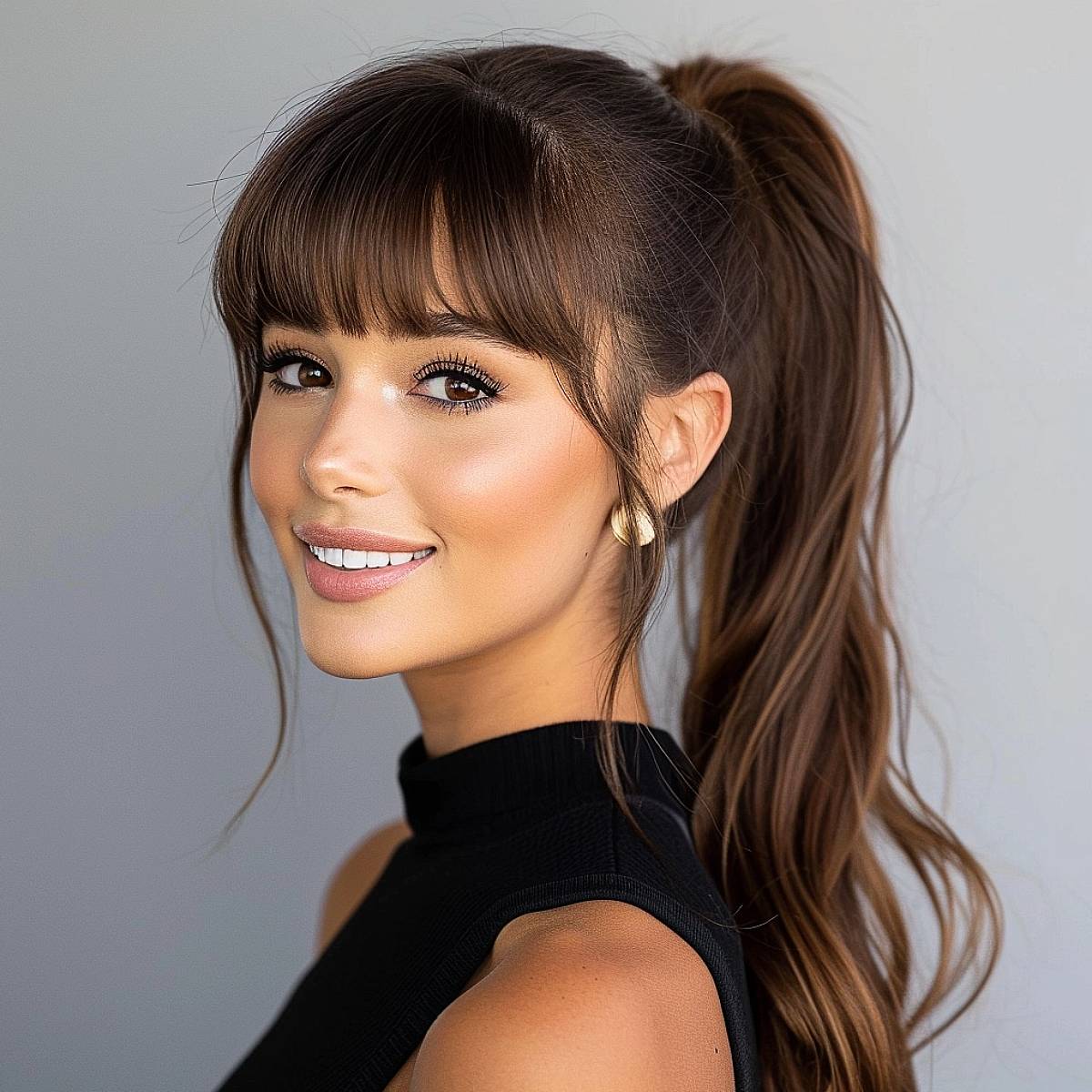 pony tail hairstyle with side bangs｜TikTok-Suche