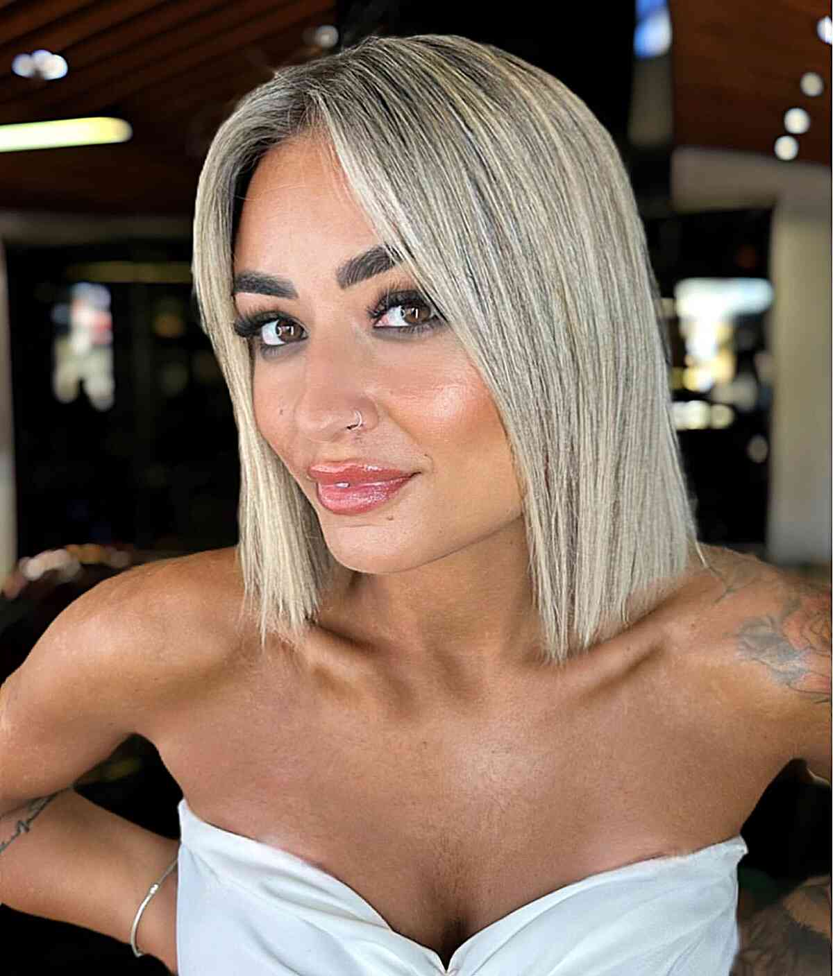 Power Blonde on a Bob Cut for Square Faces 