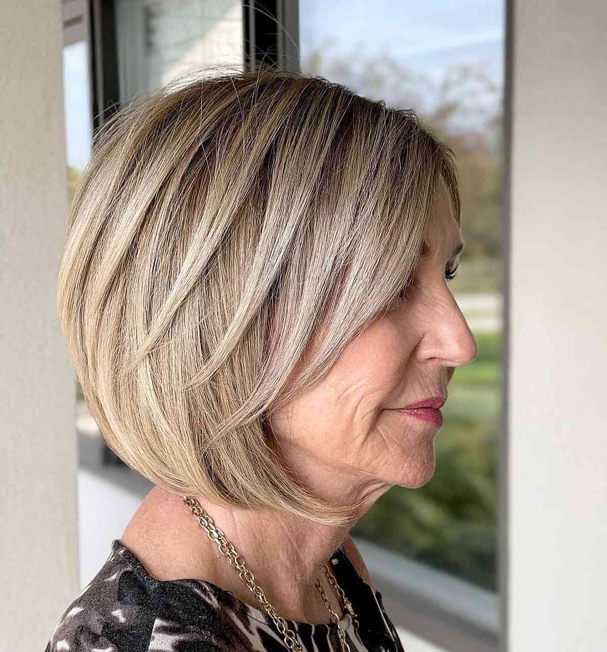 Precision Cut Layered Bob for 60-Year-Old Women