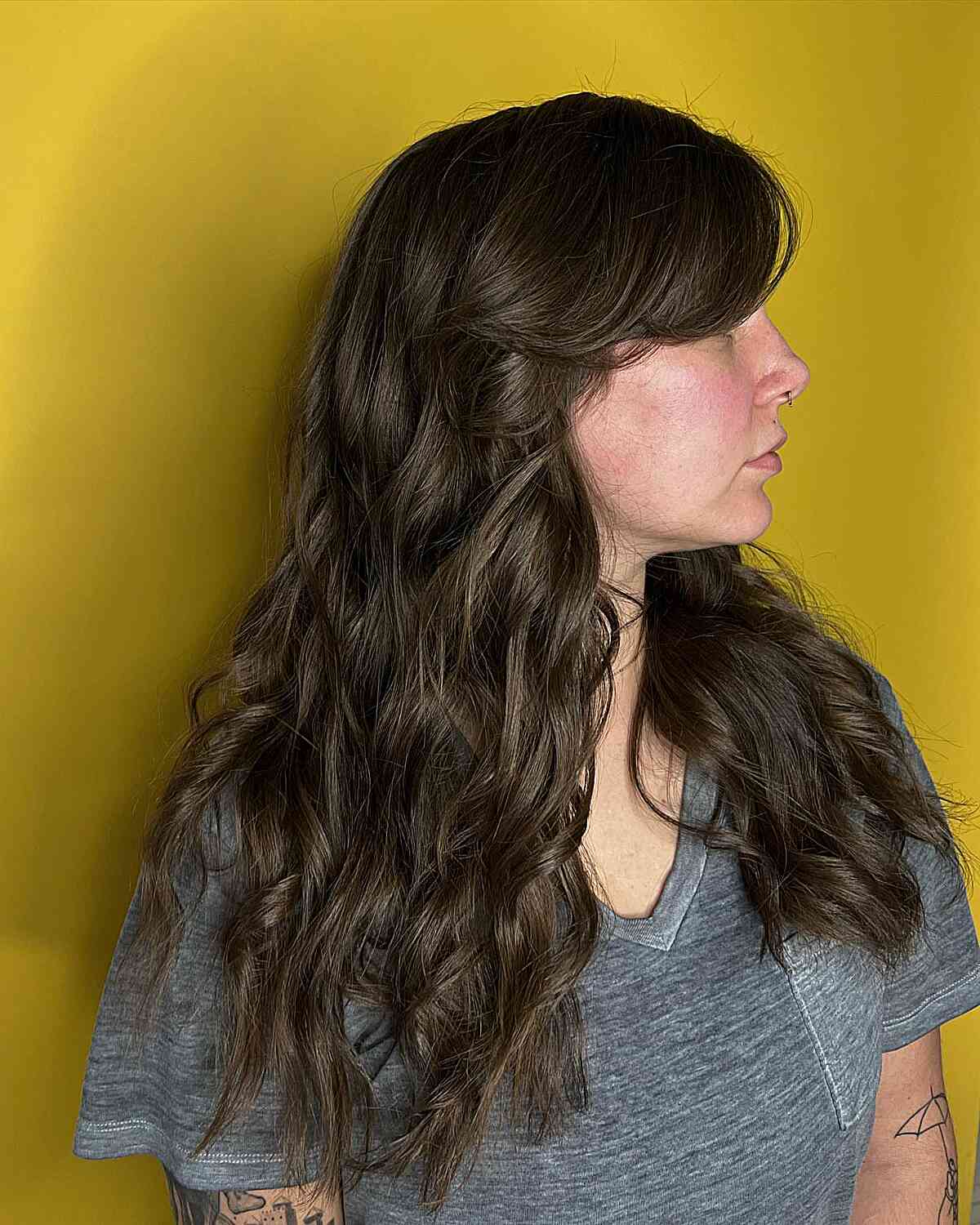 Prettiest Side Bangs and Curls for Long Hair and a Round Face