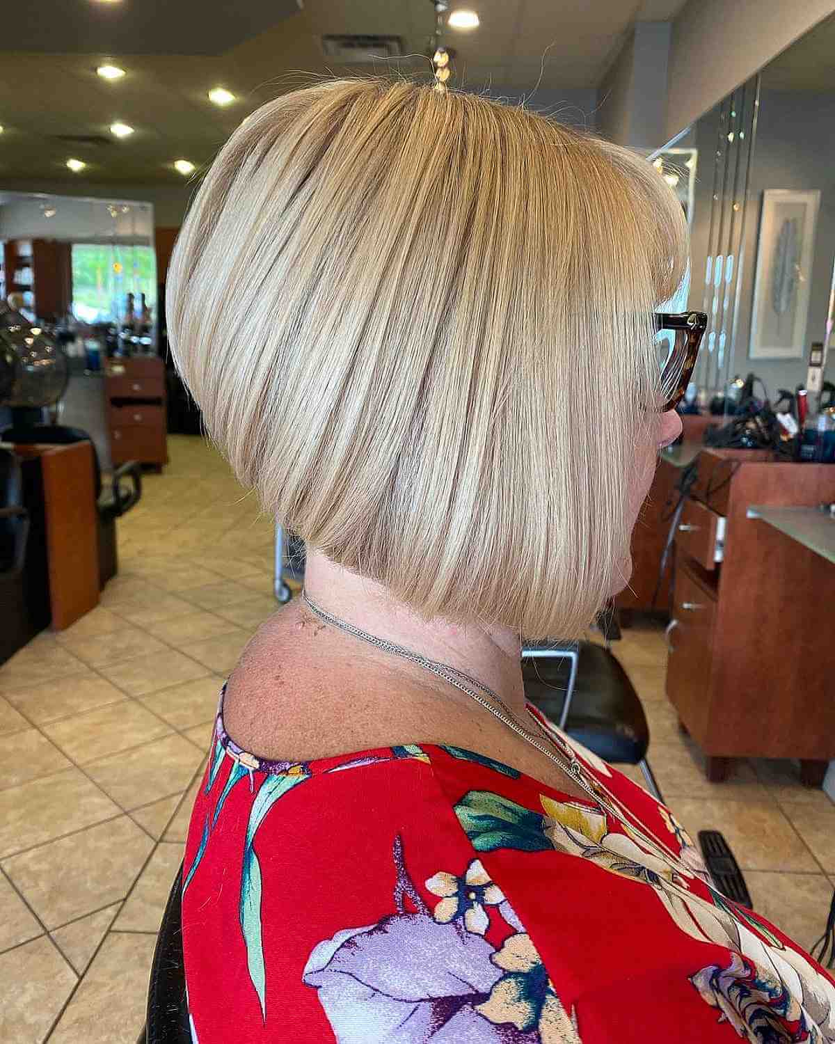 Pretty Blonde High Stacked Bob with Layers