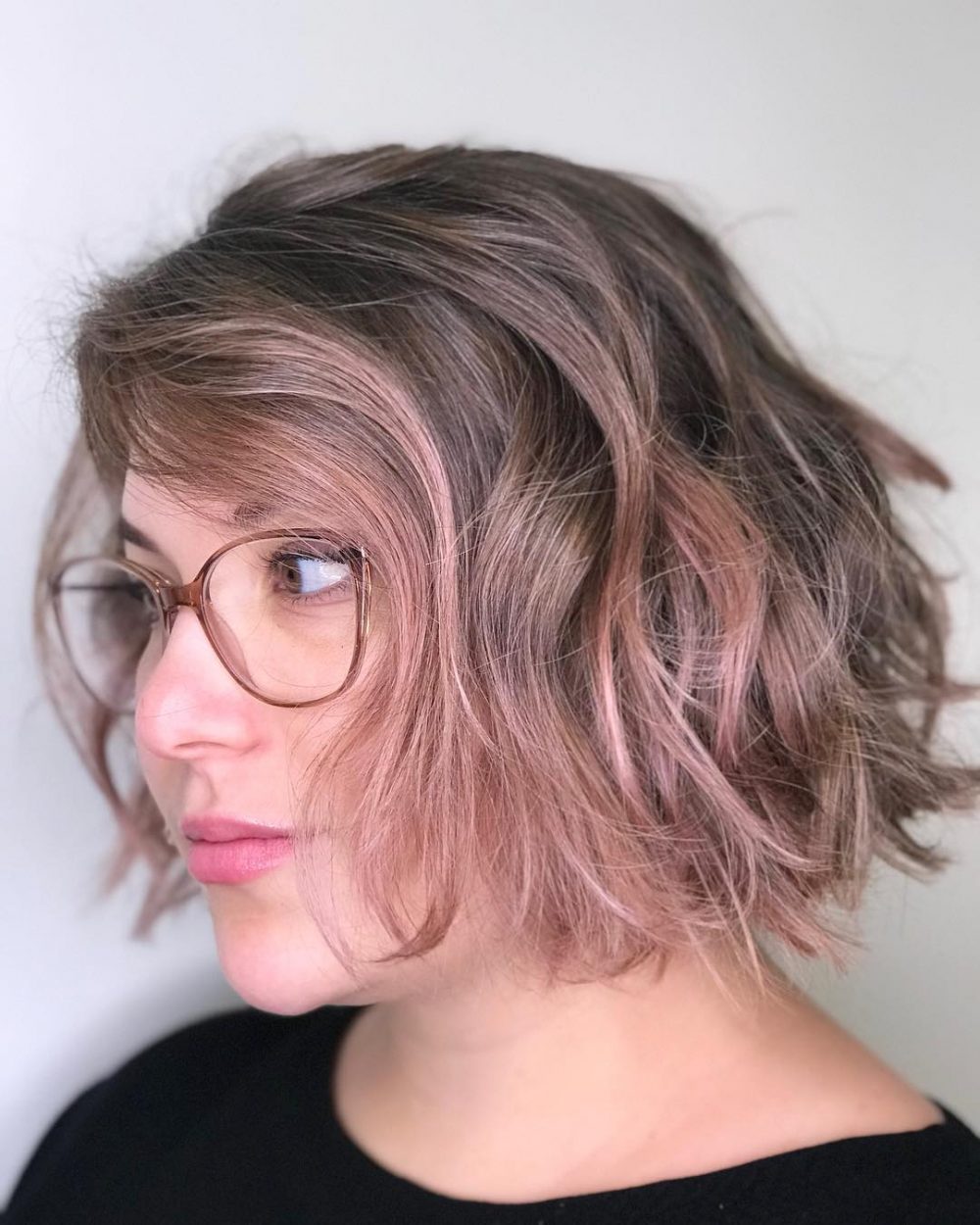 Dusty Rose Gold Highlighted Hair