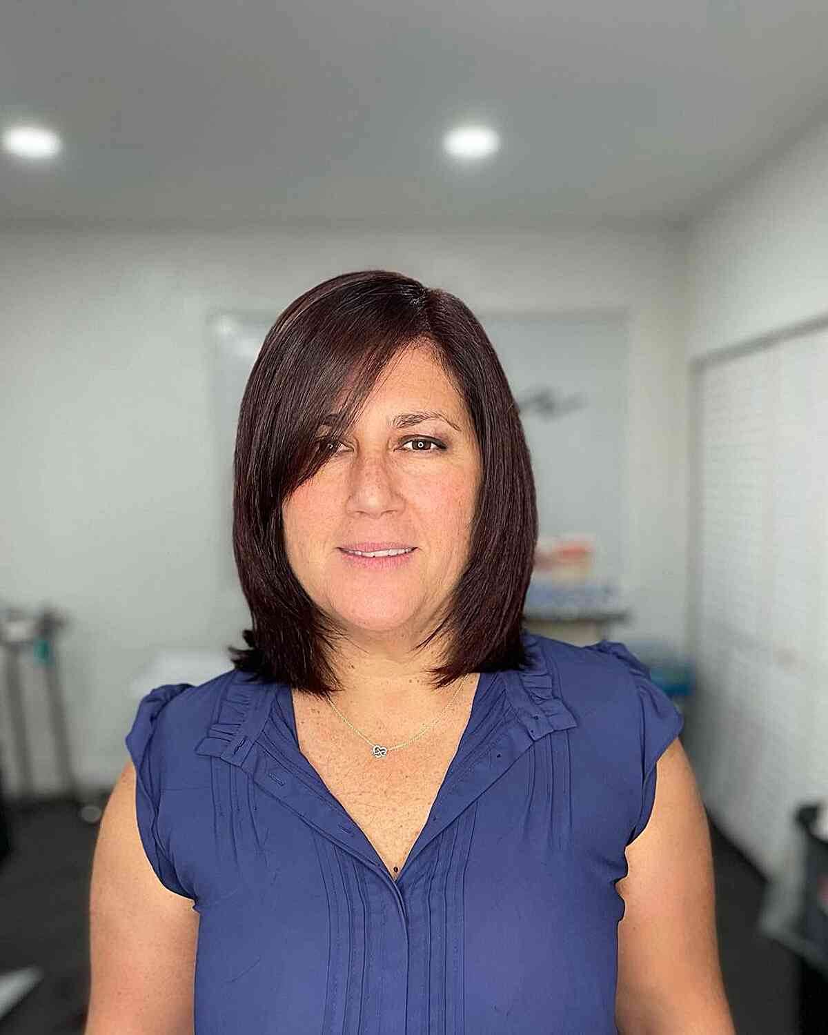 Professional Side-Parted Bob for 50-Year-Olds with Round Face shapes