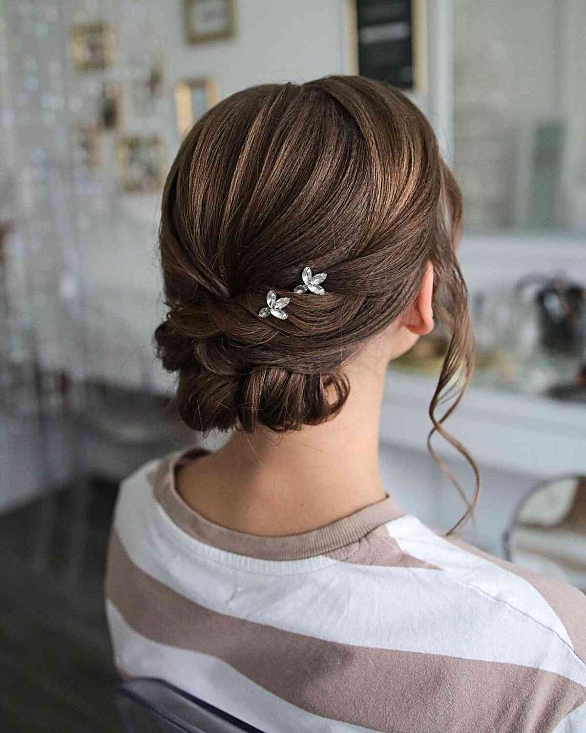 Prom Relaxed Rope Braid in a Low Bun for Mid-Length Hair
