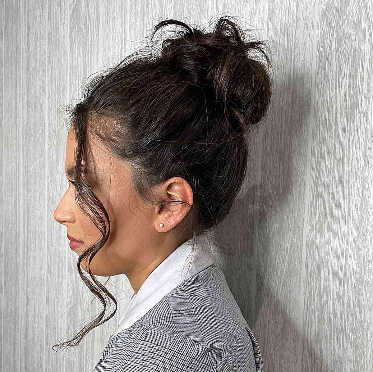 Proms Soft Messy Top Knot with Tendrils for Medium Hair
