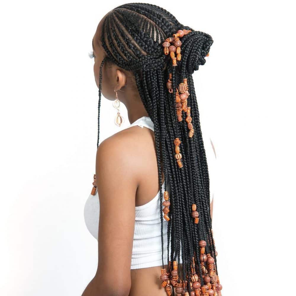 protective fulani braids with beads hairstyle