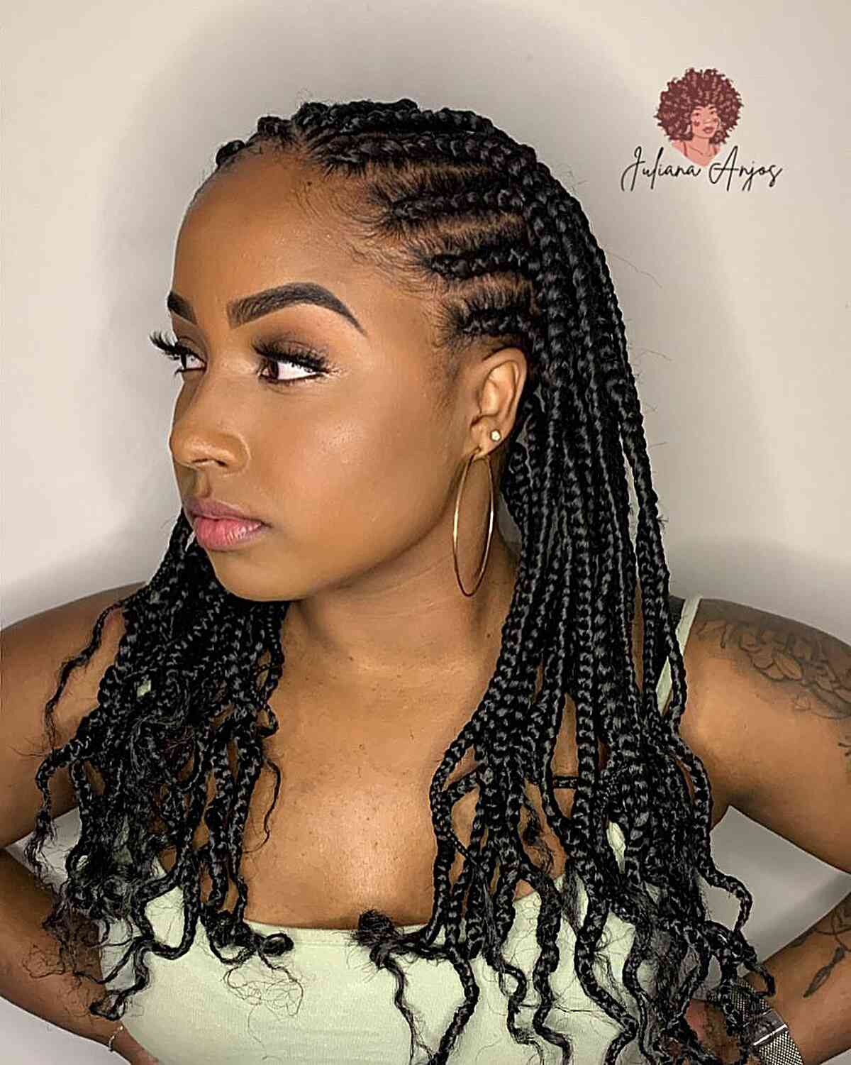 Chest-length Protective Fulani Knotless Braids with Wavy Ends