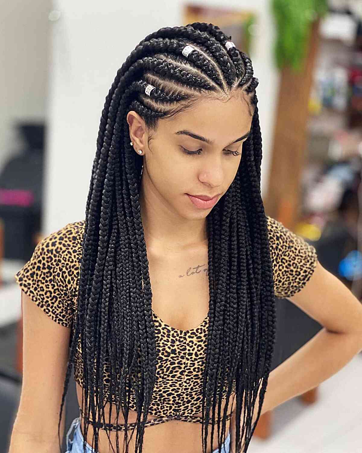 Protective Sexy Ghana Braids with Cuffs for black ladies with long hair