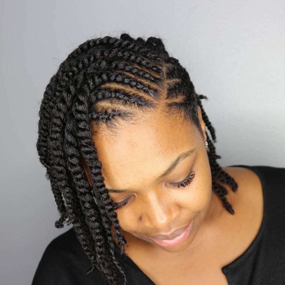 protective side parted twists hairstyle