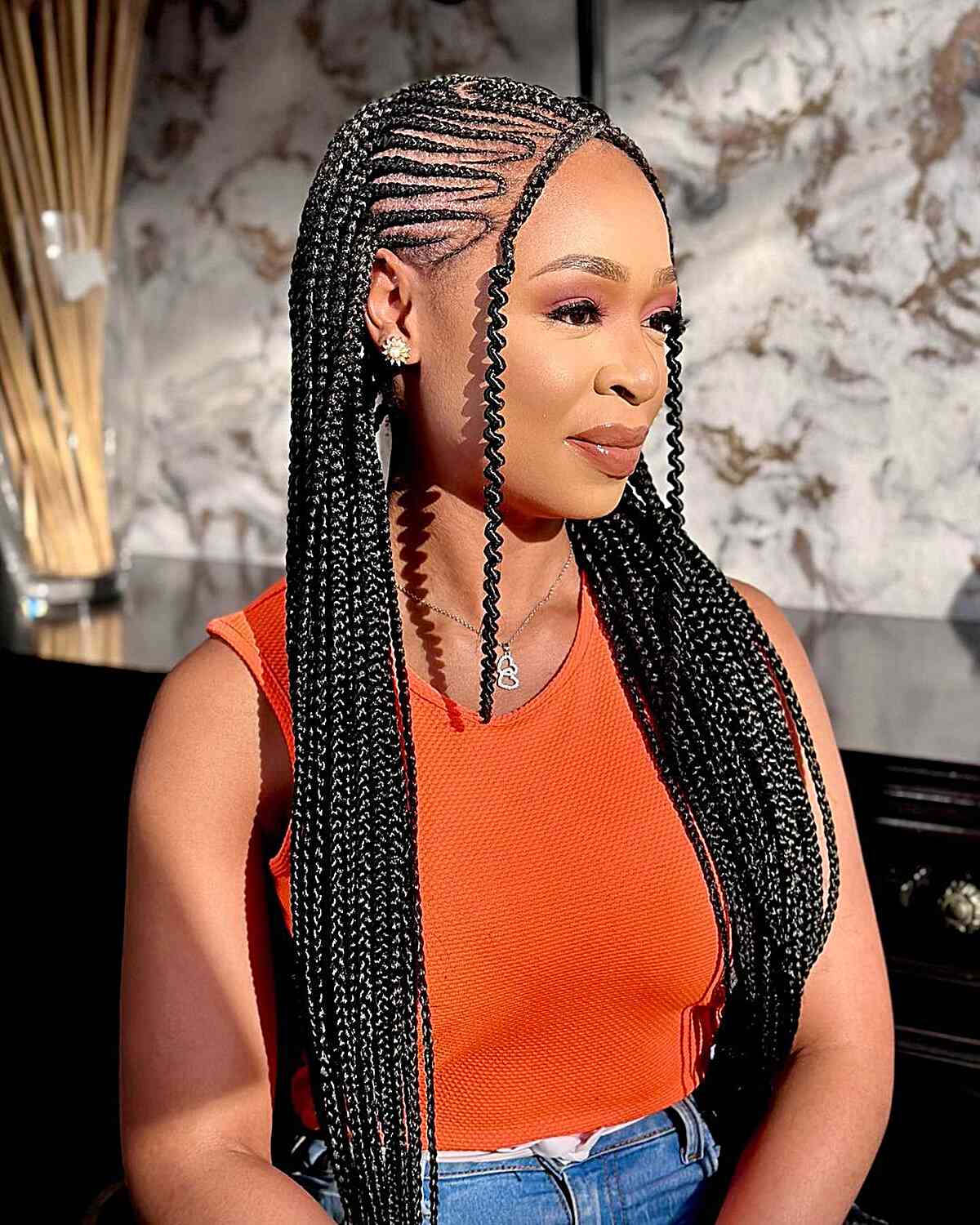 Protective Unique Braided Design for Long Hair for black women with a classy style