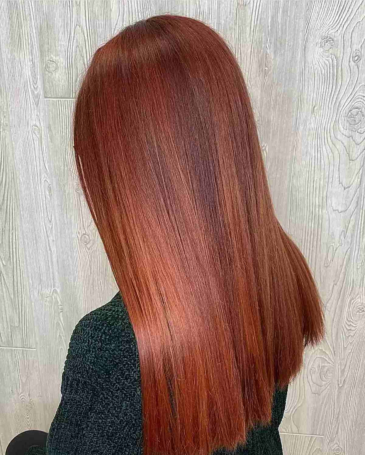 Pumpkin Spice Red on Mid-Length Straight Hair