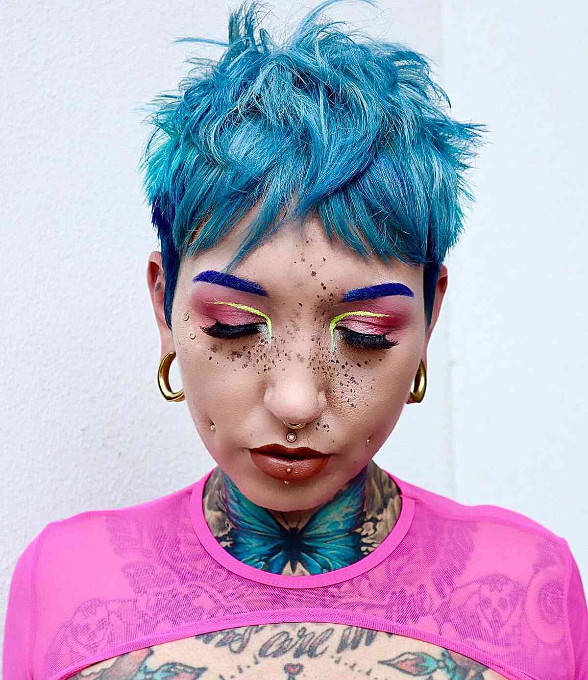 Punk-Inspired Blue Choppy Pixie Hair Color Idea