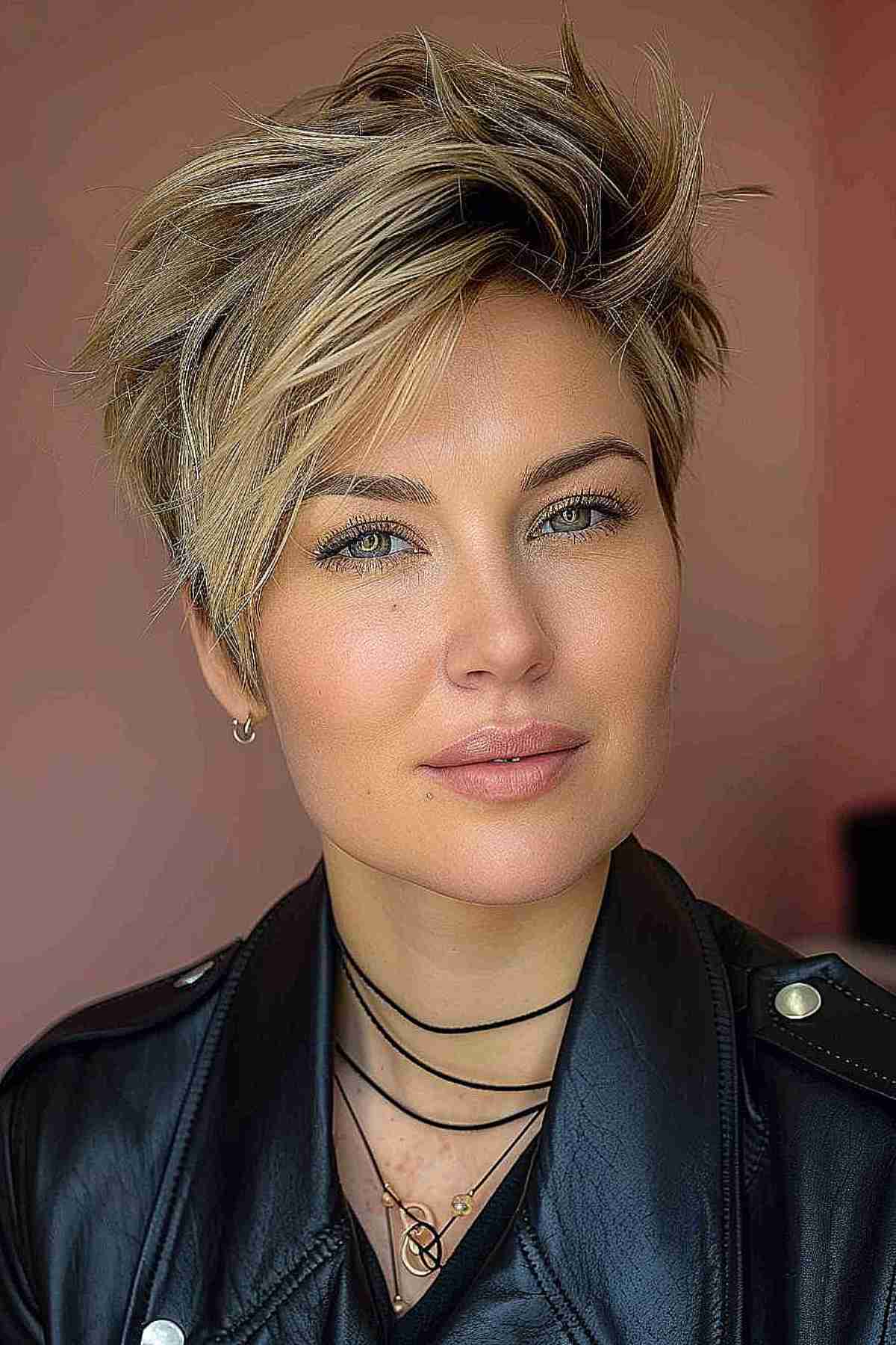 Punk-inspired choppy pixie cut with voluminous crown for heart-shaped faces.