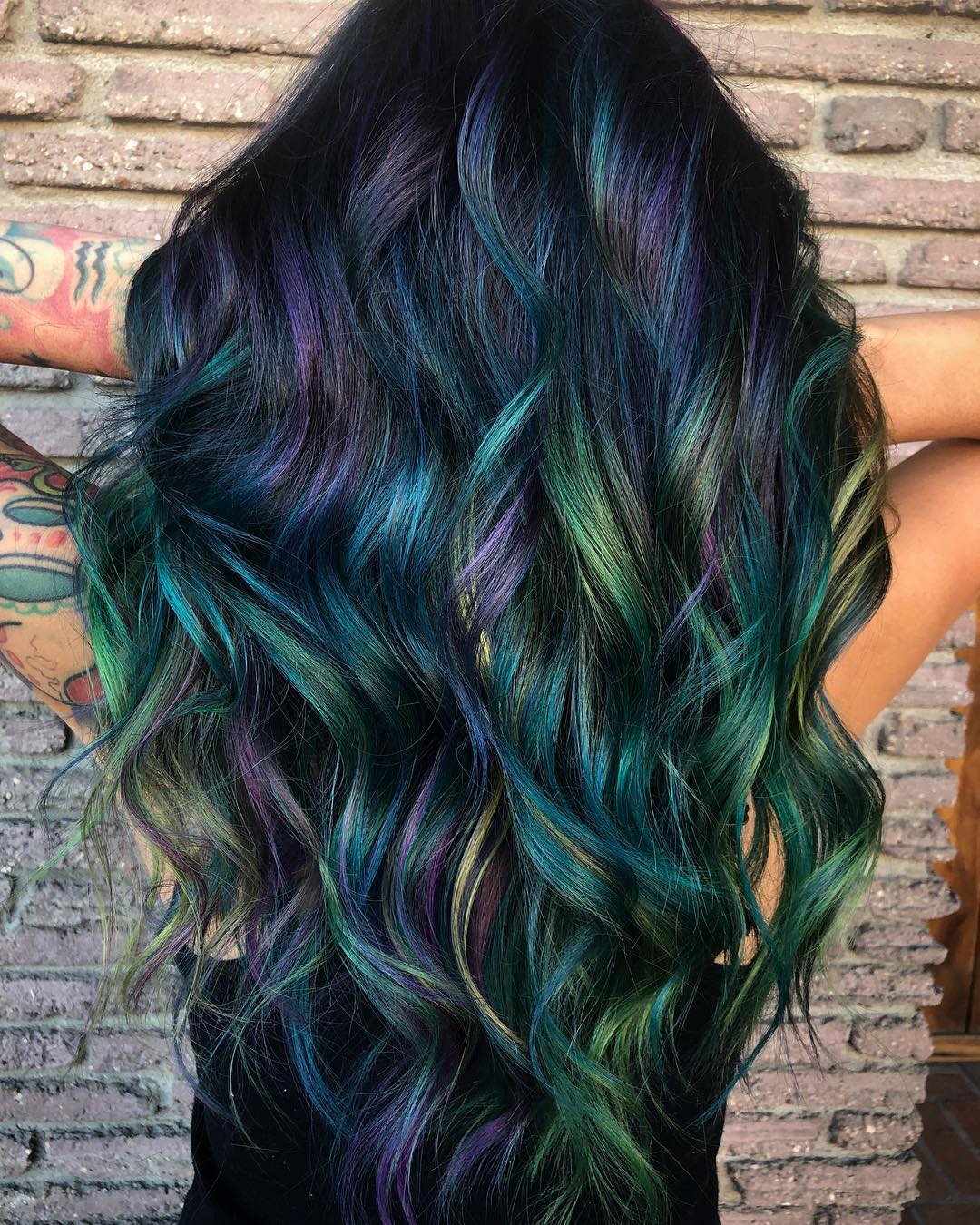 Purple and Green Balayage Hair Color