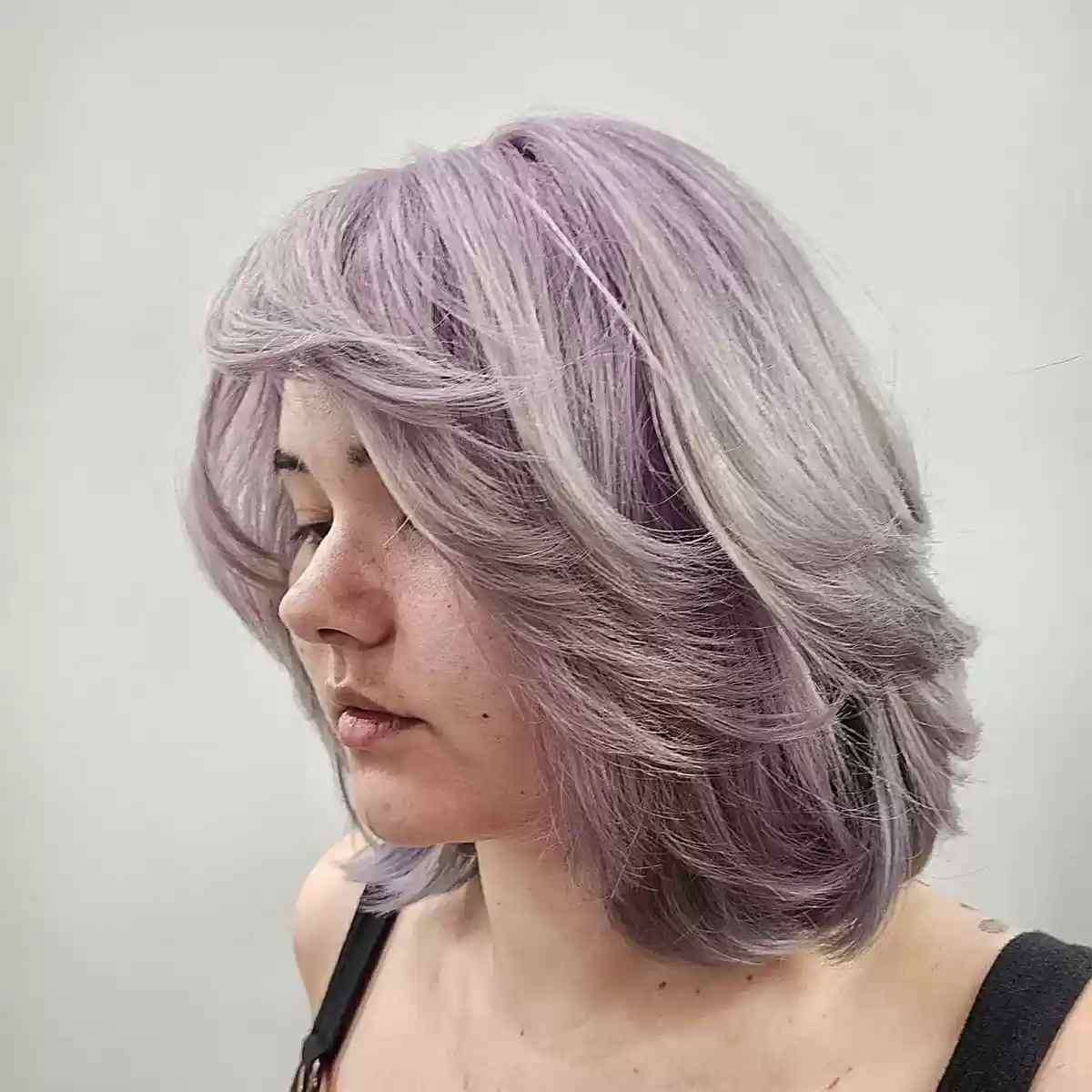 Purple-Blonde Butterfly Lob with Layered Bangs