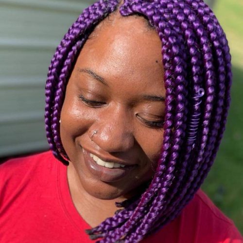 Short Box Braids with Purple Color