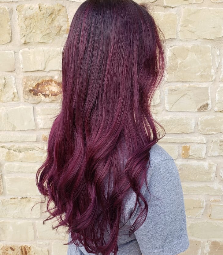Purple Burgundy Balayage for Long Hair