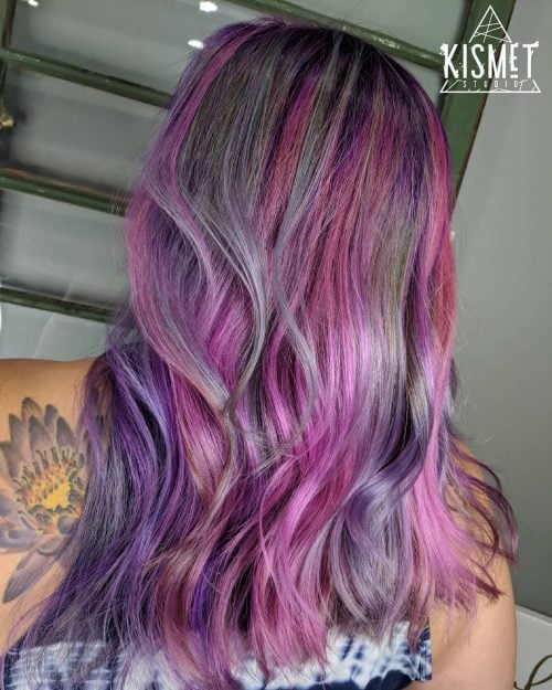 Purple Hair with Silver Highlights