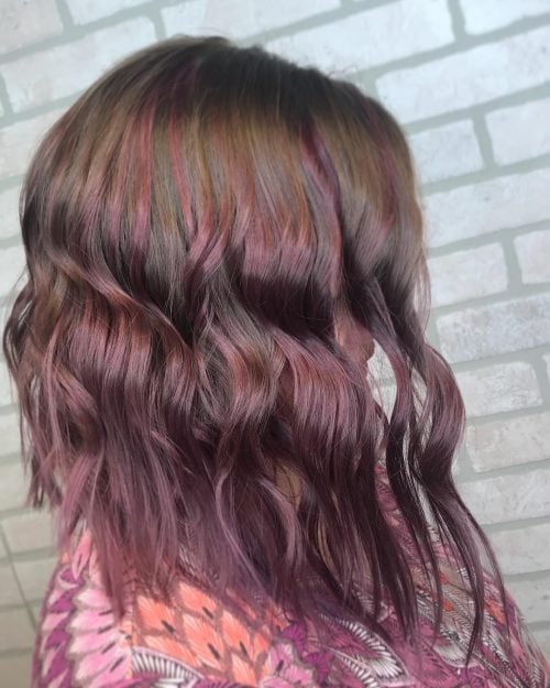 Swirled Purple Highlights in Brown Hair
