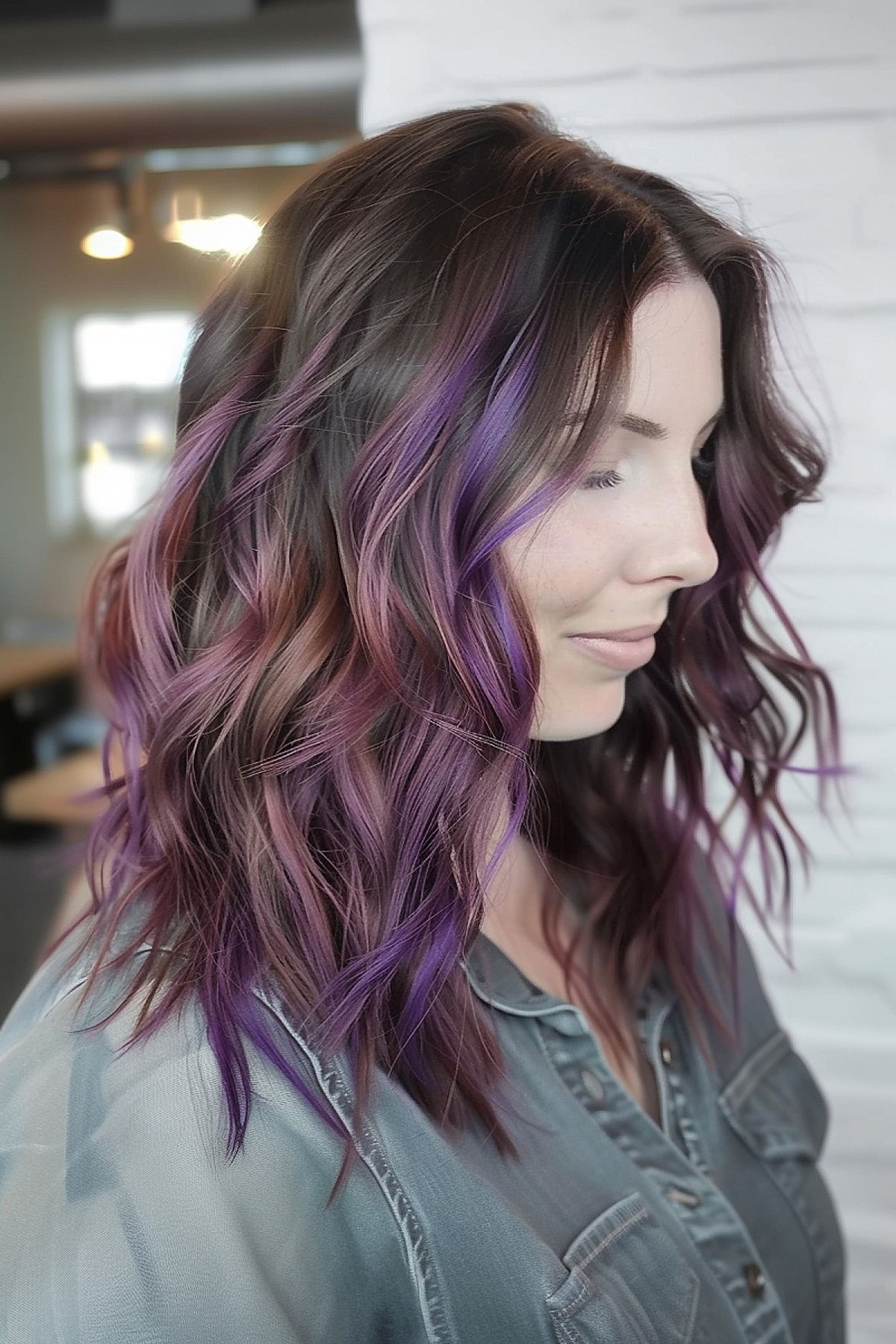 Purple Highlights in Brown Hair