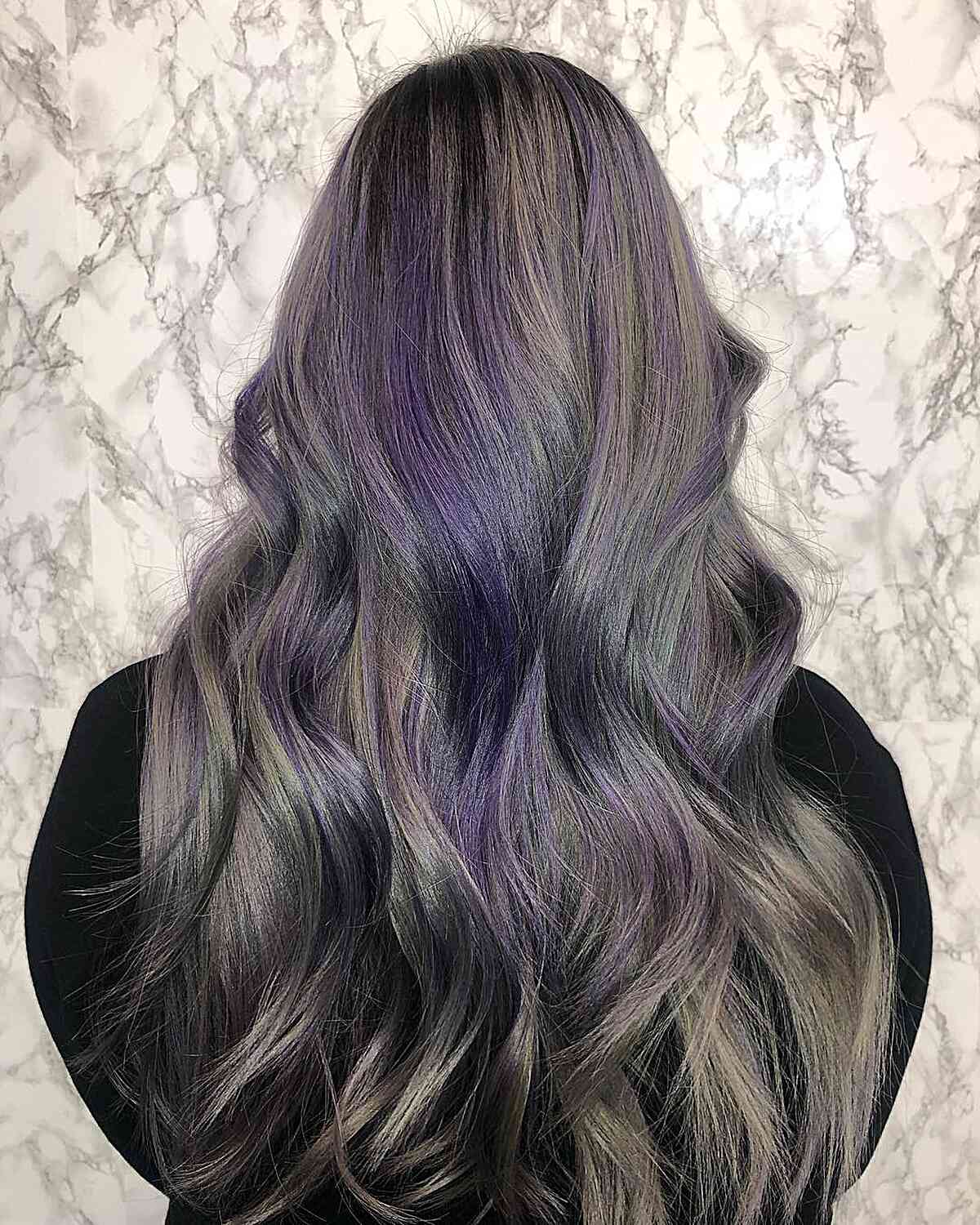 Purple on Dark Silver Hair