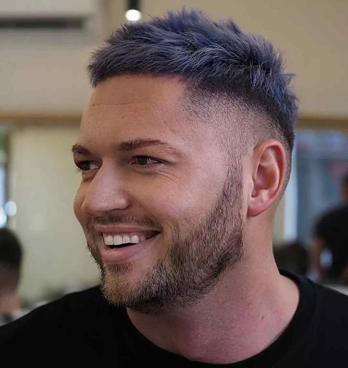 Purple Top + High Fade with a Beard for Men