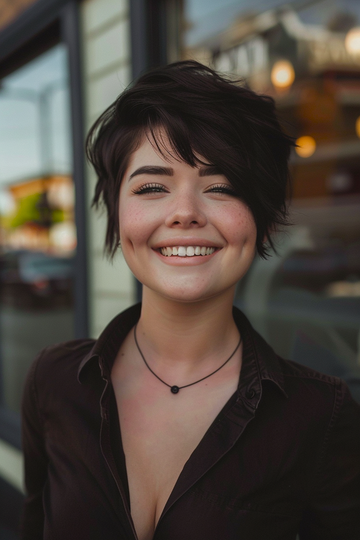 Queer haircut for round face with textured pixie cut