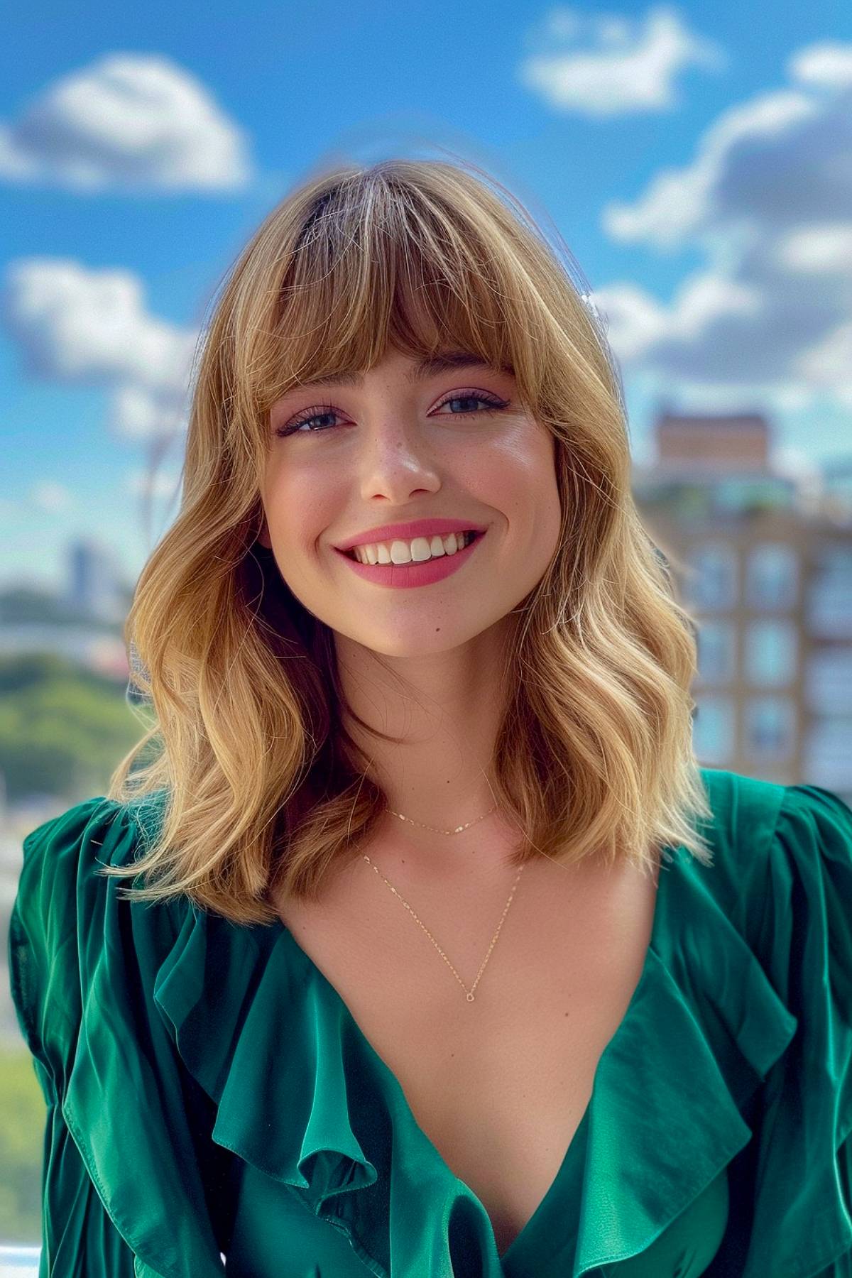 Sun-kissed long French bob for fine blonde hair