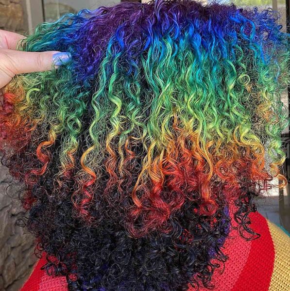 A Rainbow Curly Mid-Length Ombre Hair with Black Underneath