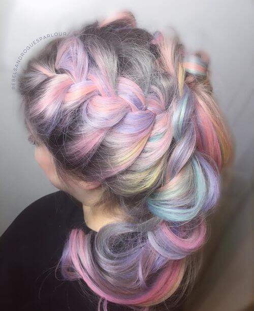 black hair with rainbow ombre balayage
