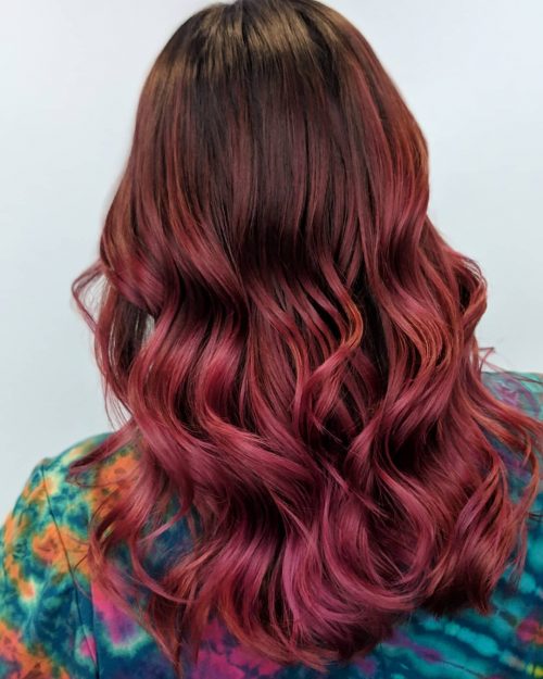 Dark Brown to Raspberry Red Ombre Hair