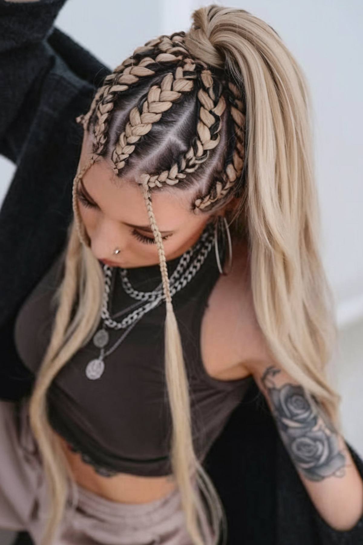 Blonde high ponytail braids for raves