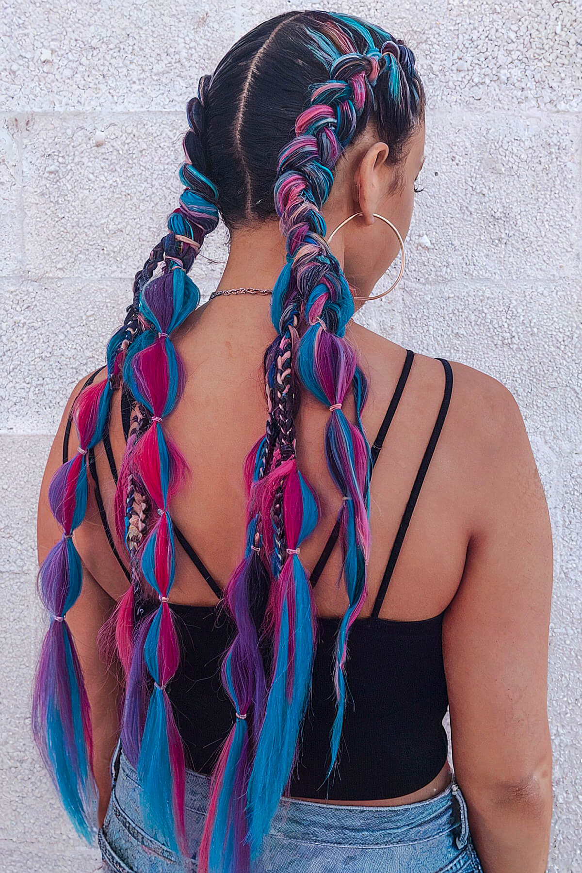 Blue and purple festival plaits for rave hairstyles