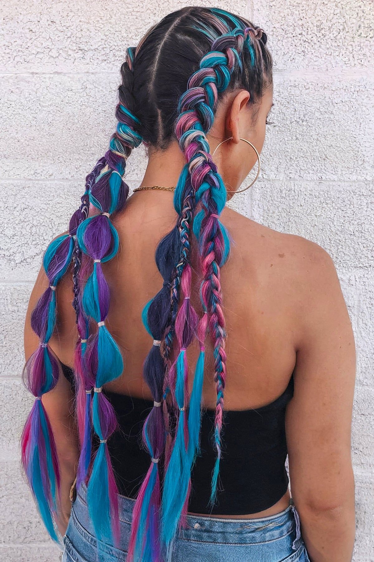 Blue and purple festival plaits for rave hairstyles