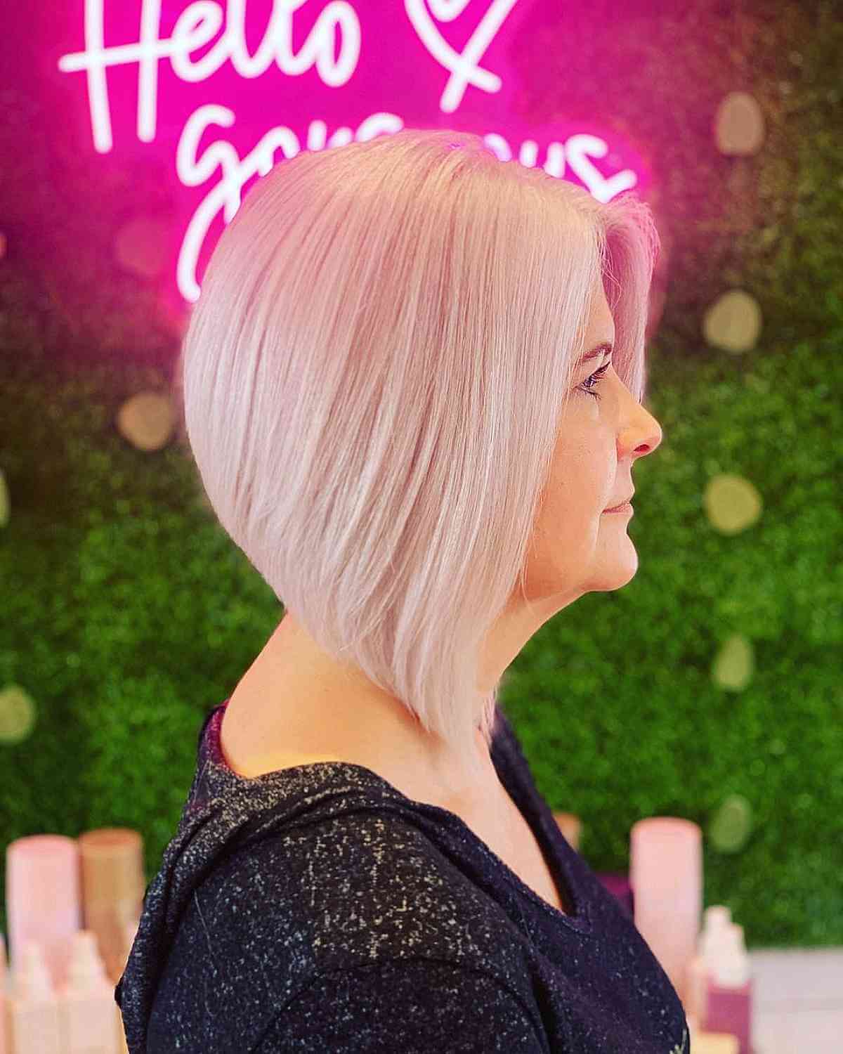 Razor Cut Inverted Lob for Older Women with grey hair